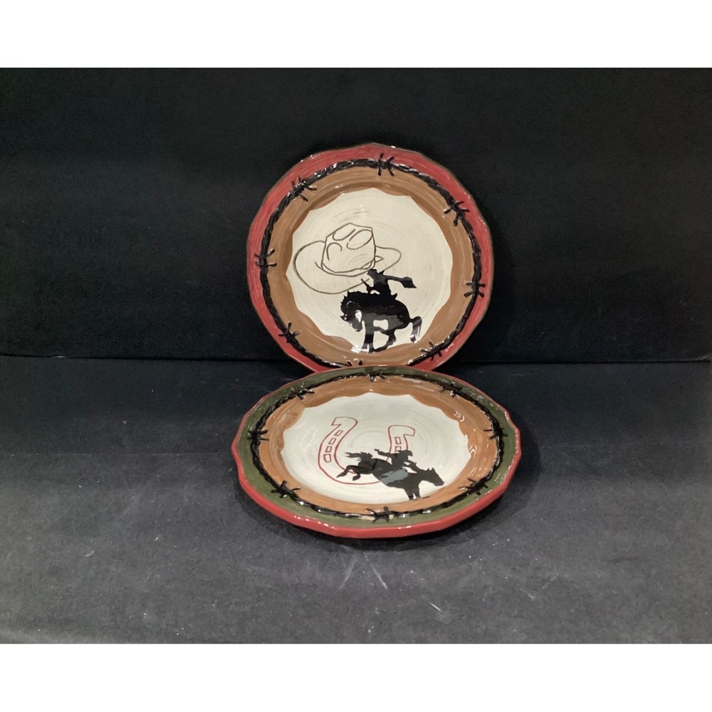 Sonoma Happy Trails Western Cowboy Hat Salad Plates Set of 2